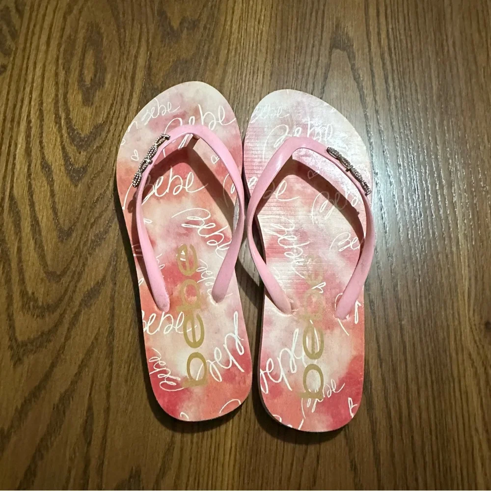 Bebe women’s flip flops sandals sparkling logo size 7/8‎ summer beach time - Picture 3 of 7